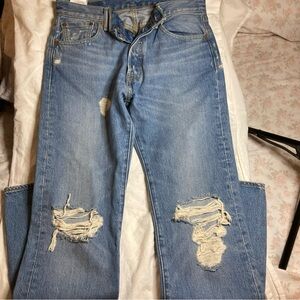 Levi's Classic Blue Distressed Straight Leg Jeans